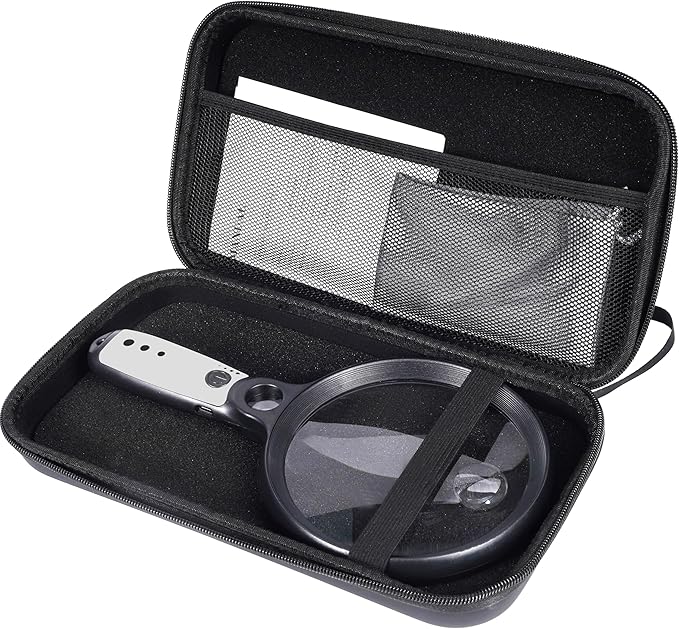 Large Magnifying Glass with 37 LED Light and Case, 10X 20X 45X Handheld Illuminated Lighted Magnifier with 3 Light Modes Rechargeable Magnifying Glass for Seniors Reading, Inspection (Black & White)