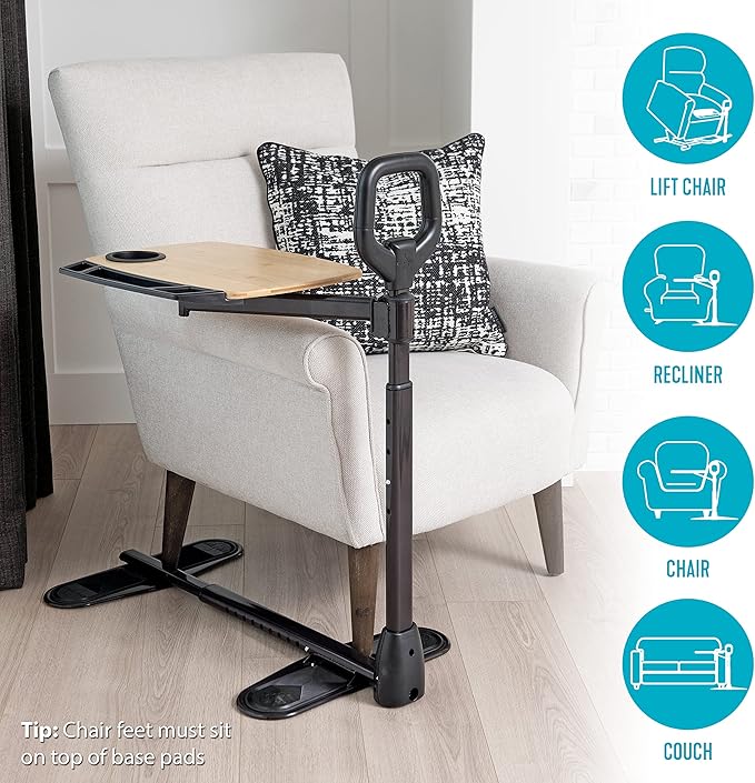 Able Life Tray Table, Adjustable Bamboo TV and Laptop Desk with Ergonomic Stand Assist Safety Handle, Independent Living Aid