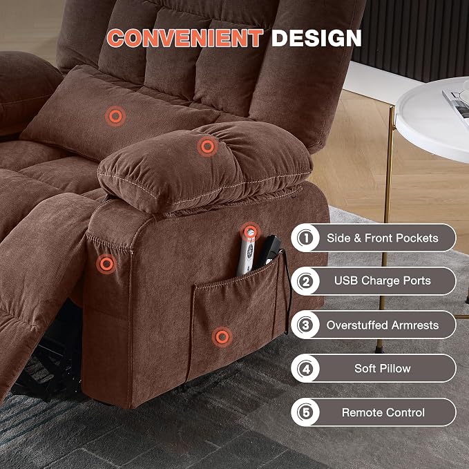 MAHOMICO Power Lift Recliner Chair for Elderly with Vibration Massage and Lumbar Heating,Electric Lift Recliner Single Sofa with Side Pocket,USB Charge Port for Living Room