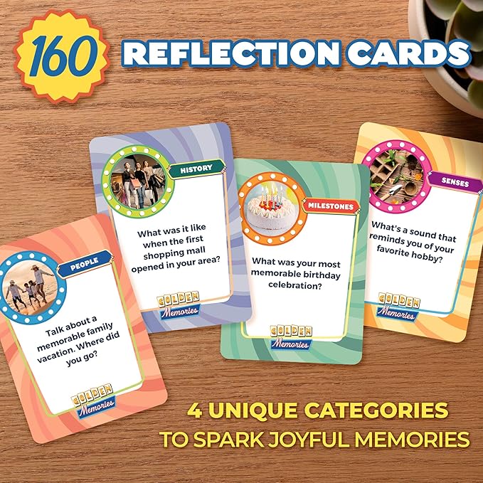 ThinkPsych Golden Memories - Conversation & Memory Game for Seniors | 160 Topics | Reminiscence Therapy | Dementia Activities for Seniors & Alzheimer Support