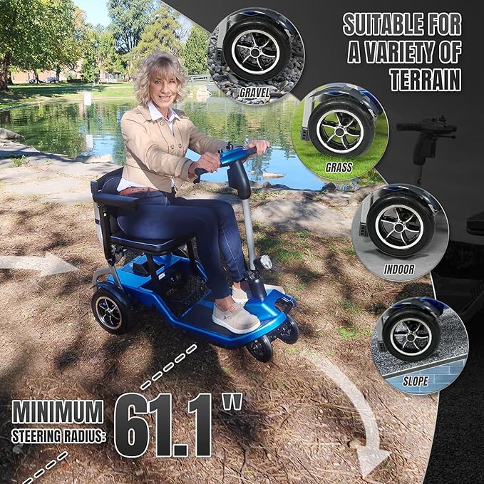 R3b-Mobility Scooters for Seniors Adults Ultra Lightweight 37.5 Ibs Electric Powered Folding 4 Wheel Mobility Scooter with Cup Holder, Compact & Convenient for Travel Airline Approved, Blue