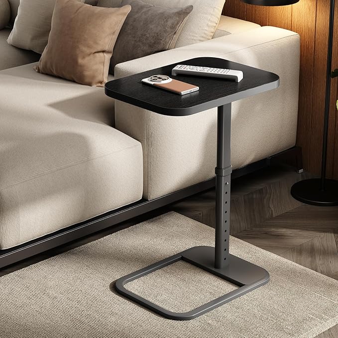 Kitstorack Upgraded TV Tray Table with Panel Lock, Adjustable Height & 90° Flip-Over Design, Sofa Arm End Side Table for Eating, Dinner, Snack, Laptop, Couch, Bed, Chair or Small Spaces, Black