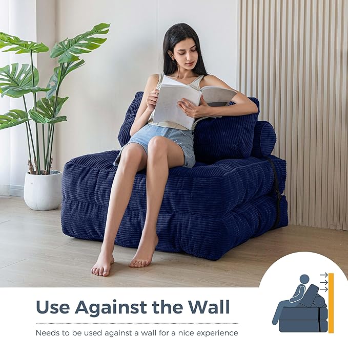 MAXYOYO Folding Sofa Bed, Convertible Sleeper Chair with Pillow Foldable Matress with Back Support, Portable Fold Out Chair Bed Comfy Floor Sofa Lounge for Living Room Bedroom, Navy, Single