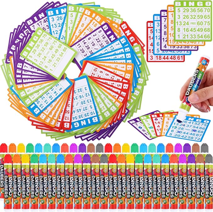 Crtiin 228 Pack Game Cards and Dot Daubers Set Includes 180 Bingo Cards and 48 Dot Markers Supplies Calling Card Set for Kids Preschool Children, Large Groups, Family Gathering Activity, Game Night
