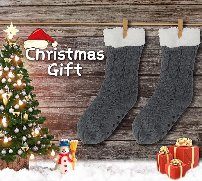 BenSorts Women Winter Thick Slipper Socks with Grippers Non Slip Warm Fuzzy Socks Christmas Gifts