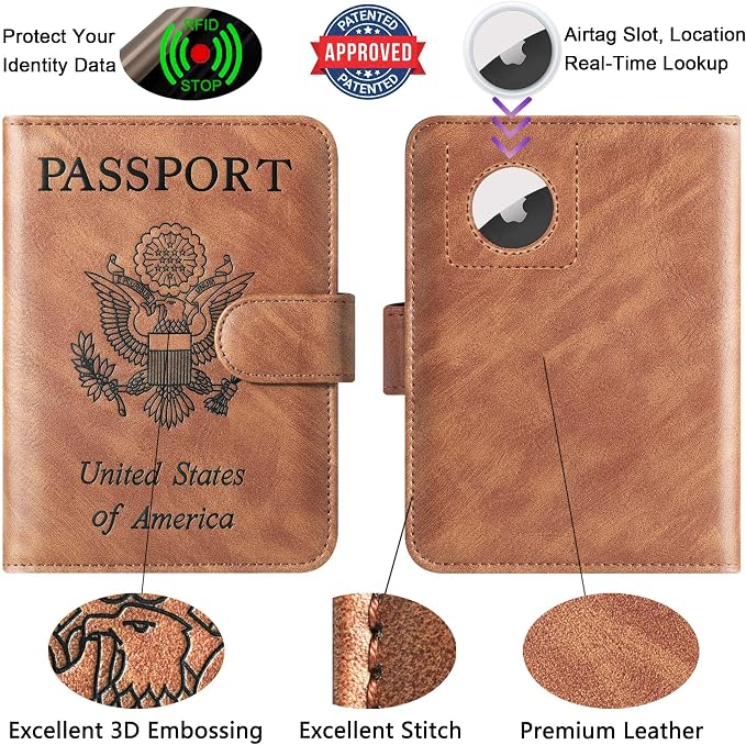 LOHASLIFE Airtag Passport Holder for Travel Essentials, Passport Cover | Wallet, Leather Rfid Blocking Card Case, Travel Accessories, Vacation Luggage Must Haves, for Men Women
