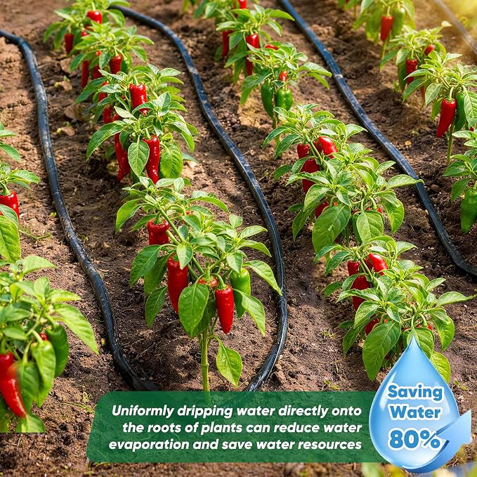Garden Hose 50 ft, Leakproof Design Soaker Hose, Water Hose With Drip Irrigation System, 1/2 Linkable Consistent Drip Irrigation Hoses, Save 80% of Water for Garden, Farm, Orchard Plantation