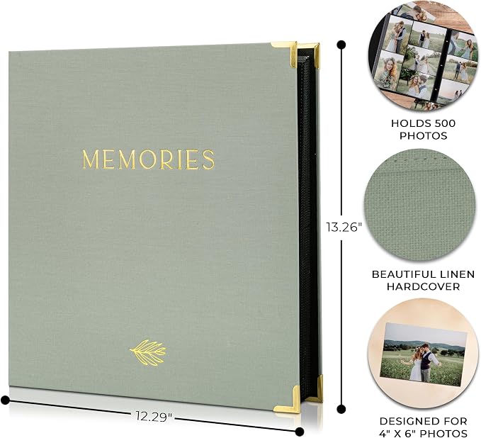 Beautiful Linen Photo Album For 4x6 Photos - Safely Holds Up To 500 Pictures of Unique Memories - The Perfect Large Photo Book To Store All Pictures of Treasured Family, Baby or Wedding Moments