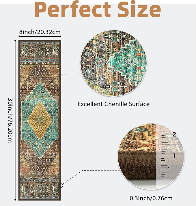 sarben 8"x30" Non Slip Stair Treads for Wooden Steps 15 Pack, Amber Cyan | Peel and Stick Carpet Stair Runner with TPE Adhesive Backing, Carpet for Added Safety, Pet and Senior Friendly