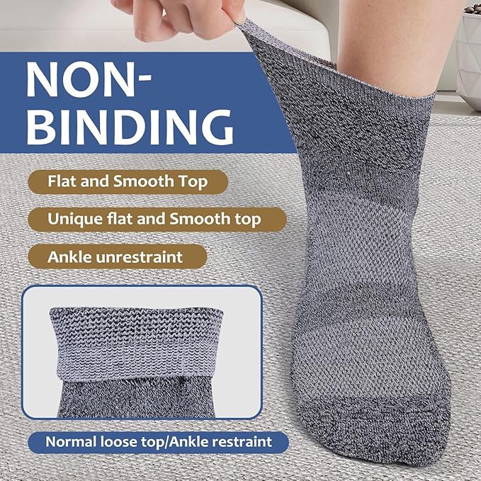 Bulinlulu Bamboo Viscose Diabetic Socks, 6 Pairs Non Binding Ankle Socks, Reinforced Toe, Size 6-9/9-11/13-15
