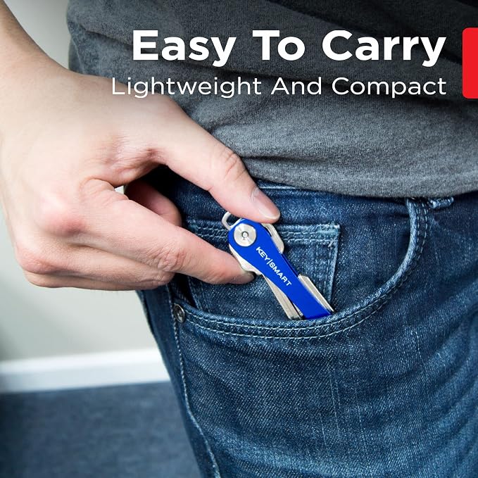 KeySmart Original Key Holder - Compact Key Organizer for Key Chain, Minimalist Clutter-Free EDC Keychains Key Ring, Blue, 8 Keys