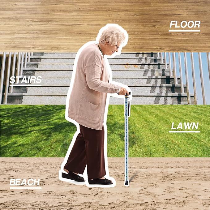 Walking Cane LIXIANG Cane for Man/Woman | Mobility & Daily Living Aids | 5-Level Height Adjustable Walking Stick | Comfortable Plastic T-Handle Portable Walking Stick Folding Cane