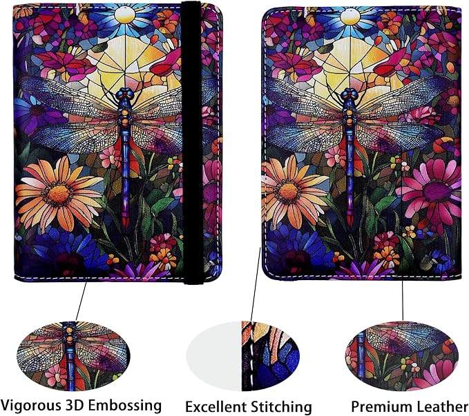 Passport Holder for Women and Men PU Leather Passport Cover for Travel (Dragonfly)