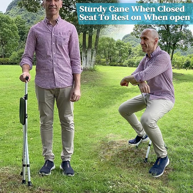 Portable Adjustable Folding Walking Cane with Seat Allows Durability While Walking and Convenience for Sitting, Alloy Crutch Chair, Anti-Slip Lightweight Walking Stick for Seniors
