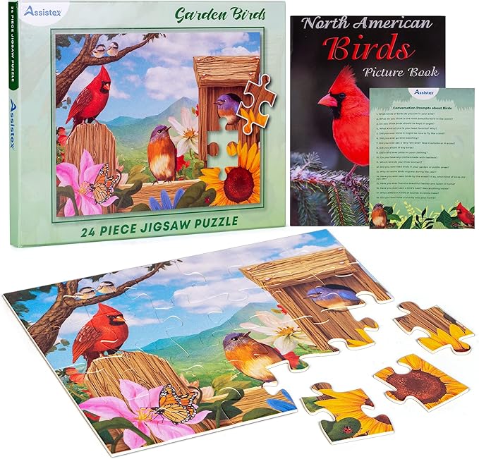 Assistex Dementia Jigsaw 24 Large Puzzle for Seniors - Alzheimer's Activity for Adults with Conversation Prompts - Best Memory Game for Patiens in Nursing Home - Build in Box Activities for Elderly
