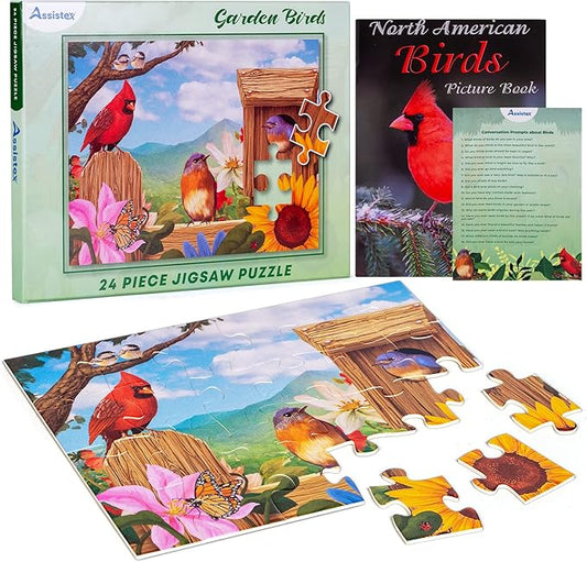 Assistex Dementia Jigsaw 24 Large Puzzle for Seniors - Alzheimer's Activity for Adults with Conversation Prompts - Best Memory Game for Patiens in Nursing Home - Build in Box Activities for Elderly