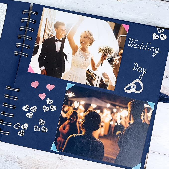Bstorify Square Scrapbook Photo Albums 8 x 8 Inch Blue Hardcover with Ribbon Closure - Ideal for Scrapbooking, Art & Craft Projects