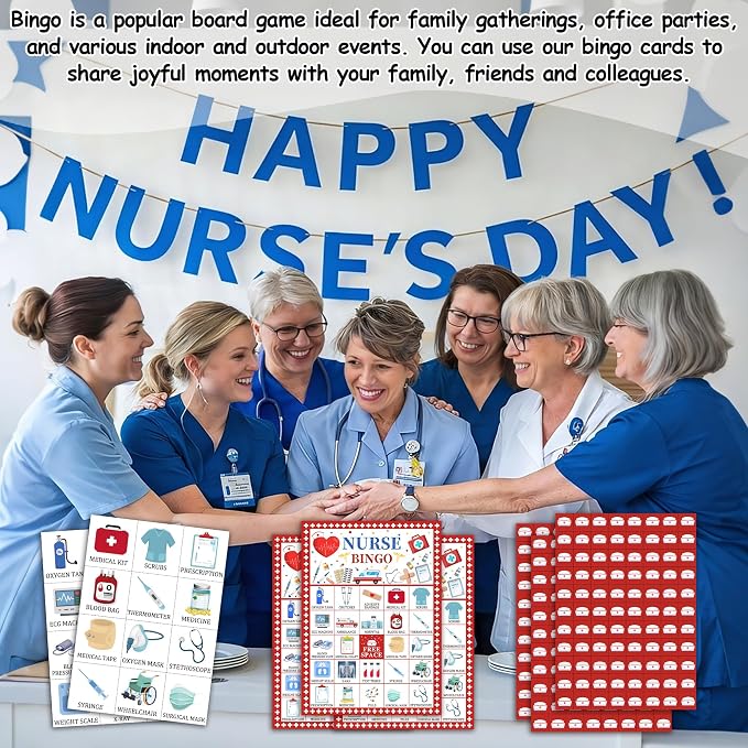 Nurse Party Bingo Game Cards, Nurse Bingo Set For Adults Large Group, RN Graduation Themed Fun Games, Nursing Party Activities Icebreaker Games, Nursing Grad Birthday Gifts For Family Friends, 19