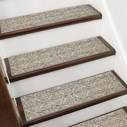 BEQHAUSE Stair Treads for Wooden Steps, 8"X30", 15pcs, Beige/Malt Yellow | Non-Slip Machine Washable Carpet Stair Treads, TPE Backing, 100% Polyester, Soft Indoor Stair Runner for Kids Elders and Pets