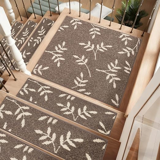 Non-Slip Landing Mat for Wooden Steps Indoor,Carpet Stair Treads | 30"x 30" Peel and Stick Soft Stair Rugs for Pets, Non Skid Wood Staircase Step Treads Reusable,Stair Protectors, Brown