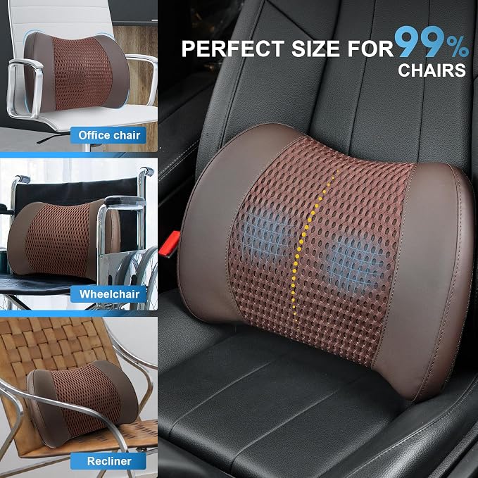 Lofty Aim Lumbar Support Pillow for Car, Car Seat Back Support for Driving | Memory Foam Car Lumbar Support for Driving, Car Back Cushion, Adjustable Straps, Lower Back Pillow, Breathable 4D Mesh, Brown