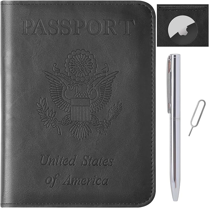 Airtag Passport Holder for Travel Essentials, RFID Passport Cover | Rfid Blocking Wallet, Synthetic Leather Case, Vacation Travel Accessories, For Women Men