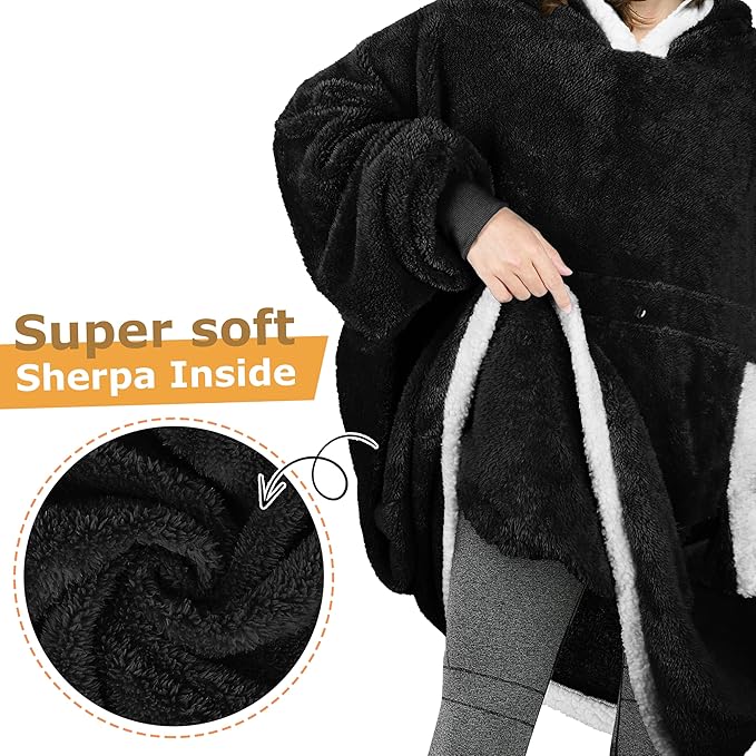 Catalonia Oversized Blanket Hoodie Sweatshirt, Wearable Sherpa Lounging Pullover for Adults Women Men