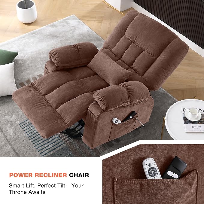 MAHOMICO Power Lift Recliner Chair for Elderly with Vibration Massage and Lumbar Heating,Electric Lift Recliner Single Sofa with Side Pocket,USB Charge Port for Living Room