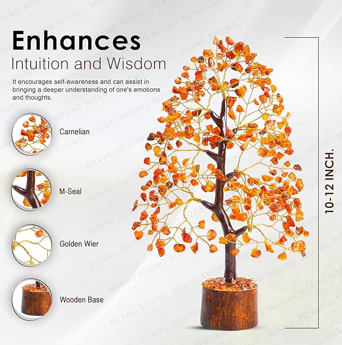 Crocon Carnelian Chakra Tree of Life - Crystal for Positive Energy, Handmade Gemstone Feng Shui Decor, Good Luck Money Tree Bonsai - Orange Healing Crystals for Sacral Chakra, Prosperity Gift