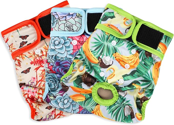 Washable Female Dog Diapers - Premium Reusable Diapers for Doggie in Heat - Highly Absorbent Dog Diapers Female for Pet Incontinence with Adjustable Snaps (Succulents, L)