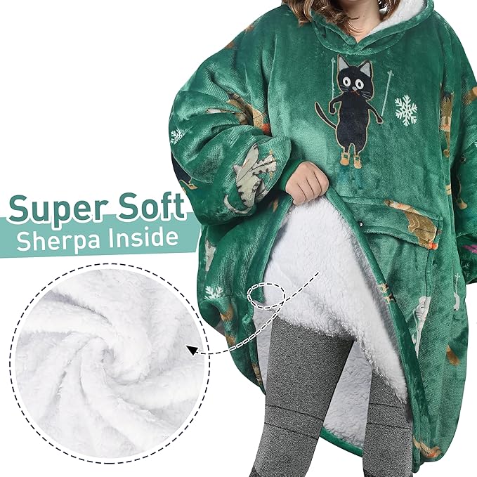 Catalonia Oversized Blanket Hoodie Sweatshirt, Wearable Sherpa Lounging Pullover for Adults Women Men