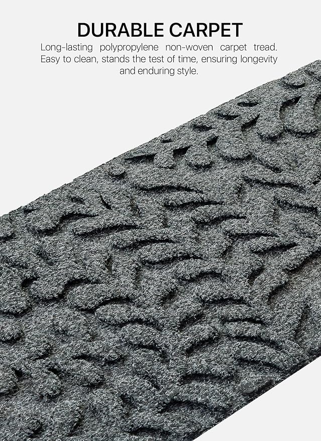 FINEHOUS Outdoor Stair Treads Non-Slip 35”x10” (6-Pack) – Carpet Treads with Rubber Backing Floral Grey