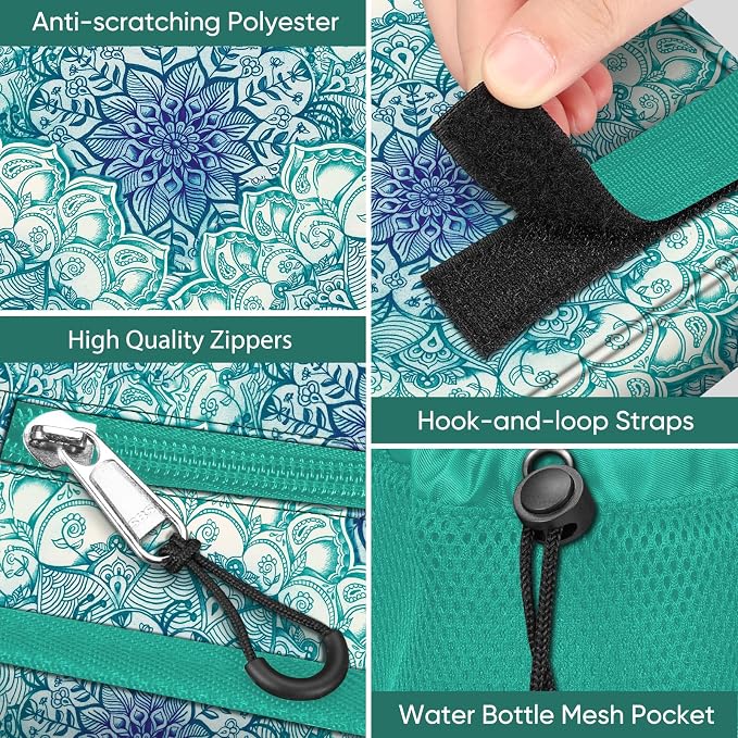 FINPAC Large Walker Tote Bag w/Cup Holder, Folding Walker Attachment Pouch | Water-resistant Polyester, Organized Pockets, Reflective Strip, Mobility Aid Storage Basket for Seniors, Emerald Illusions