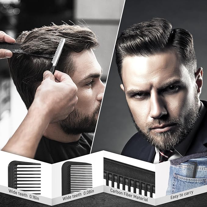 SALONSILK Hair Brush for Men, 4PCS Mens Hair Brush & Styling Comb Set, Fine and Wide Tooth Comb, Gel & Roller Brush for All Hair Types, Perfect for Styling, Grooming, and Detangling