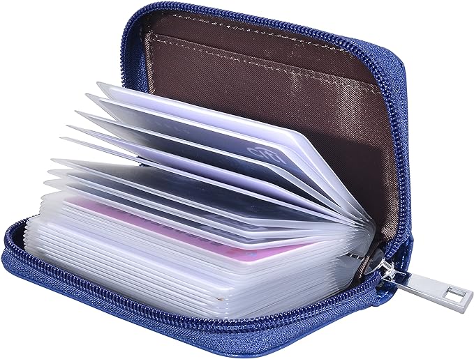 Easyoulife Genuine Leather Credit Card Holder Zipper Wallet With 26 Card Slots