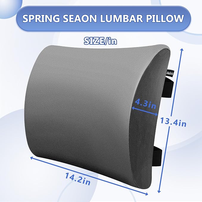 SPRING SEAON Lumbar Support Pillow Comfortable Cooling Fabric Back Cushion with Adjustable Shoulder Straps Back Support for Wheelchair Office and Car