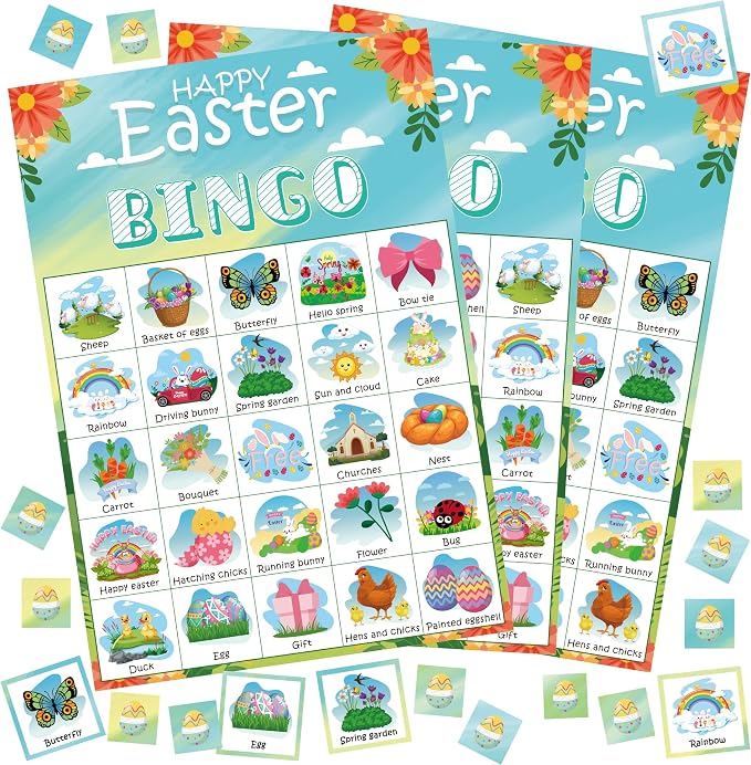 OHOME Easter Bingo Games for Kids | Easter Crafts Toys for Boys Girls Adults Teens,Classroom Activities Gifts Party Favors - Easter Basket Stuffers (24 Players)