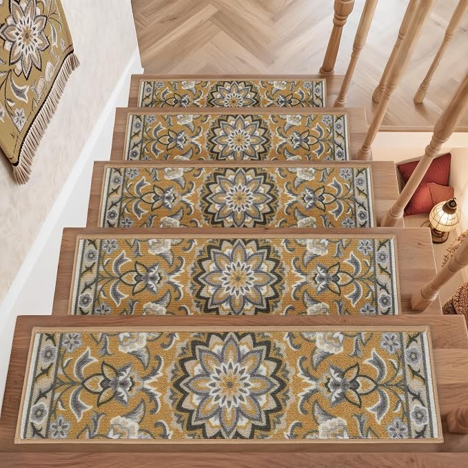 COSY HOMEER Stair Treads for Wooden Steps Non Slip Washable 8" X 30" 15pcs | Self Adhesive,Peel and Stick,Soft Carpet Stair Treads for Kids,Elder,Pet,Residue Free,Reusable Stair Runner,Multi-Surface Use