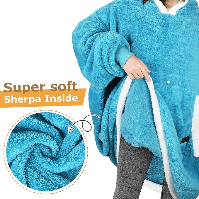 Catalonia Oversized Blanket Hoodie Sweatshirt, Wearable Sherpa Lounging Pullover for Adults Women Men