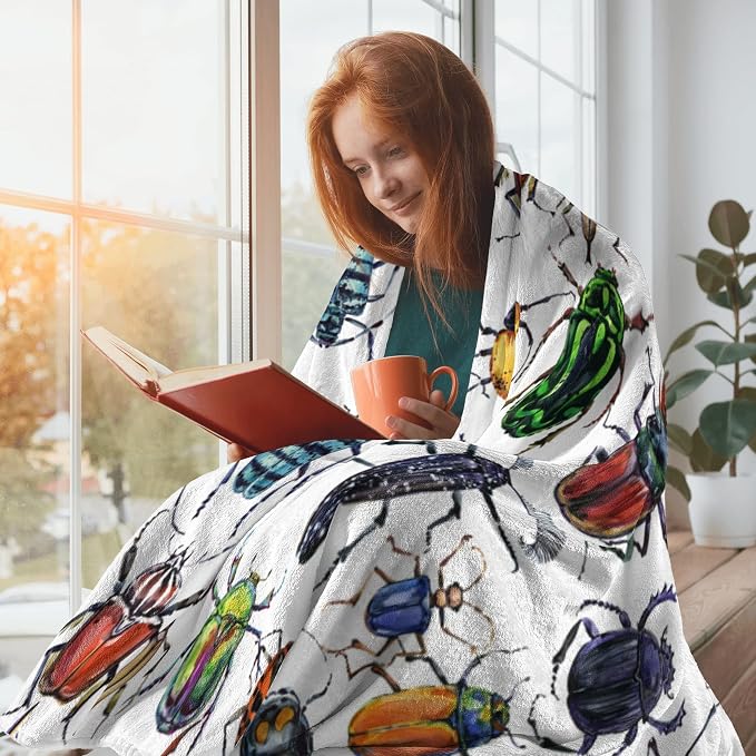 Colorful Beetle Insect Throw Blanket, Super-Soft Flannel Blanket for Toddler Boys, Kids, Childrens, Adults,Fleece Blanket Warm Fluffy and Cozy Soft Blanket for All Season 50"x60"