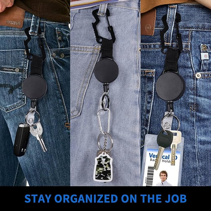 DELSWIN Retractable Badge Holders Clip, 3 Pack Heavy Duty Retractable Keychain with Multitool Carabiner,Tactical Badge Reels Key Chain with 25 Inches Steel Cord