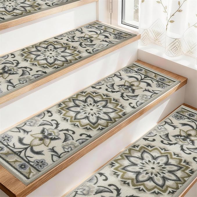 COSY HOMEER Stair Treads for Wooden Steps Non Slip Washable 8" X 30" 15pcs | Self Adhesive,Peel and Stick,Soft Carpet Stair Treads for Kids,Elder,Pet,Residue Free,Reusable Stair Runner,Multi-Surface Use