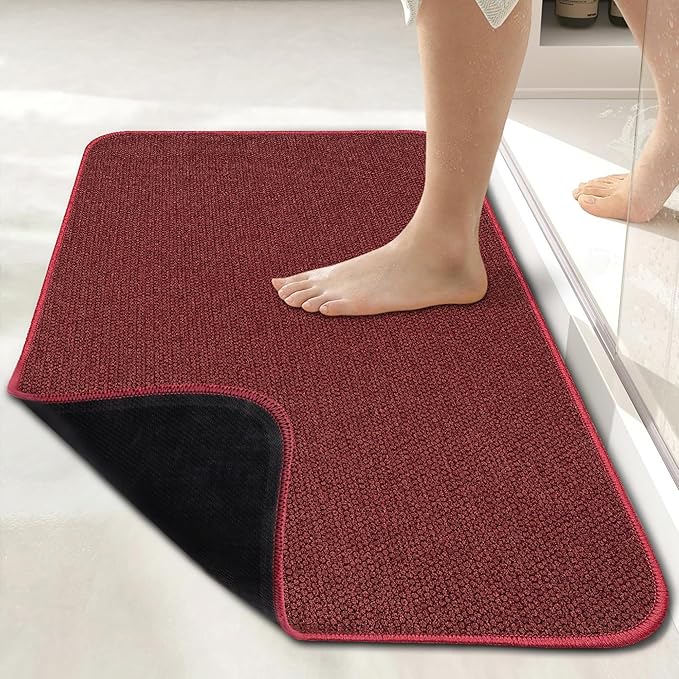 Christmas Bath Mat,Ultra Thin Bathroom Rugs,Bath Mats for Bathroom,No Slip Bath Rugs,Quick Dry,Machine Washable,Low Pile,Absorbent,Shower Outside,Sink,Home Decor Accessories.Red,1'8"x2'8"(20x32inch)