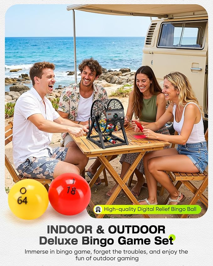 12" Large Deluxe Bingo Game Set with Cage, Board, Balls, 30 Cards and Chips | Bingo Sets for Adults, Family Games Bingo Balls with Cage for Fun Family, Large Groups, Parties