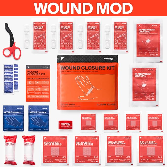 SurviveX Zip Stitch Wound Closure Strips - Repair Wounds Without Stitches - Zipstitch Sutures - Laceration Closure First Aid Kit