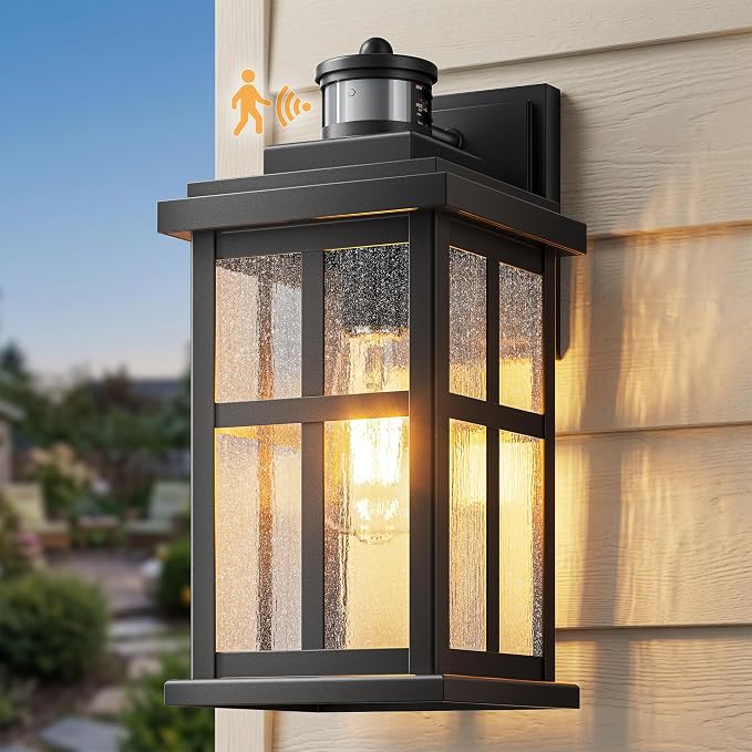 VIANIS Large Motion Sensor Porch Lights Outdoor, Outdoor Wall Lantern | Black Dusk to Dawn Exterior Lighting Fixtures Wall Mount for House, Anti-Rust Waterproof Outdoor Sconce Lights for Garage