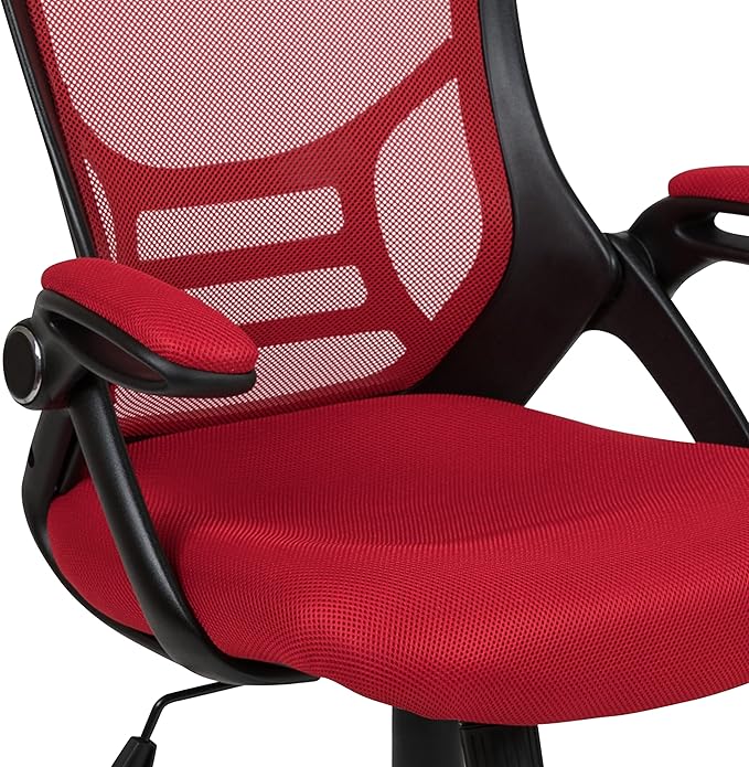Flash Furniture Porter High Back Mesh Ergonomic Swivel Office Chair with Lumbar Support, Flip-Up Arms, Tilt Lock/Tilt Tension, Height Adjustable, Red/Black Frame