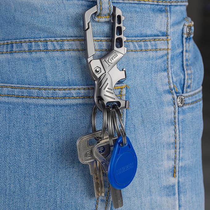 Kivssi Heavy duty metal keychains, Carabiner clip Car key chains,Fashion family keychain bottle opener and 3 Key Rings suitable for men and women.(Black-2pcs)
