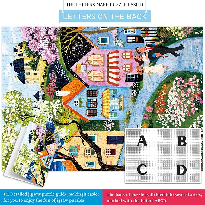 Puzzles for Adults 1000 Pieces,Village Stroll Jigsaw Puzzle with 1:1 HD Poster, Perfect Interlocking No Dust, Stress Relief Ideal Gift for Family Games