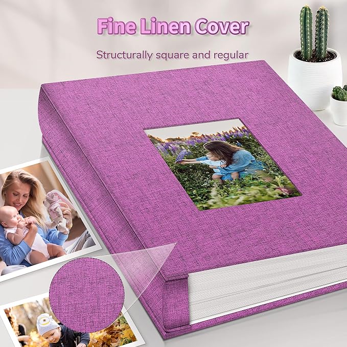 Artfeel Photo Album 4x6 with 1000 Pockets,Slip-in Picture Albums,Linen Cover Memory Book with Front Window,White Page Vertical Photo Book for Wedding,Family,Anniversare,Baby,Vacation